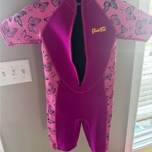 Girls' Pink Butterfly Short-Sleeve Swim Rashguard Suit